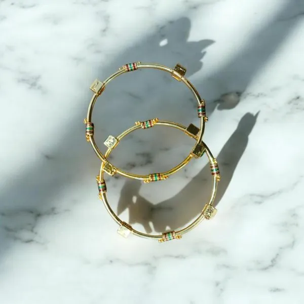 Indian Gold Plated Ad Zircon Minakari Banlges For Womens