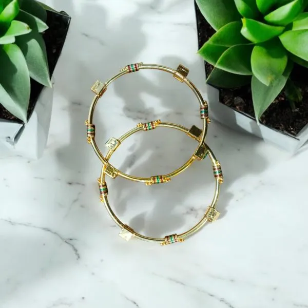 Indian Gold Plated Ad Zircon Minakari Banlges For Womens