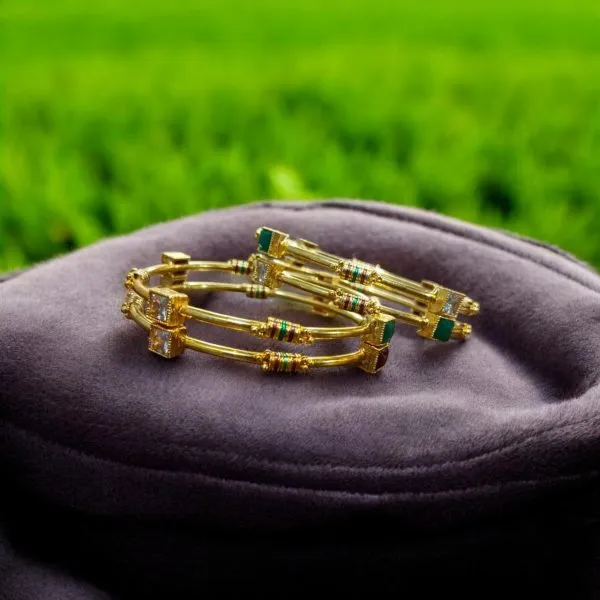 Indian Gold Plated Ad Zircon Minakari Banlges For Womens