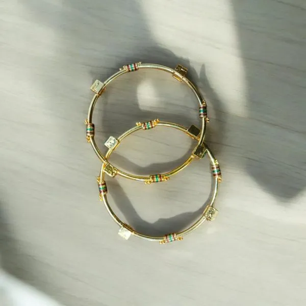 Indian Gold Plated Ad Zircon Minakari Banlges For Womens