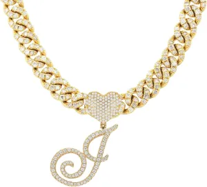 Initial Necklaces Silver Cuban Link Chain for Women Iced Out Chain with Heart Letter Pendants Custom Chain Name Necklace Hip Hop Jewelry Gift