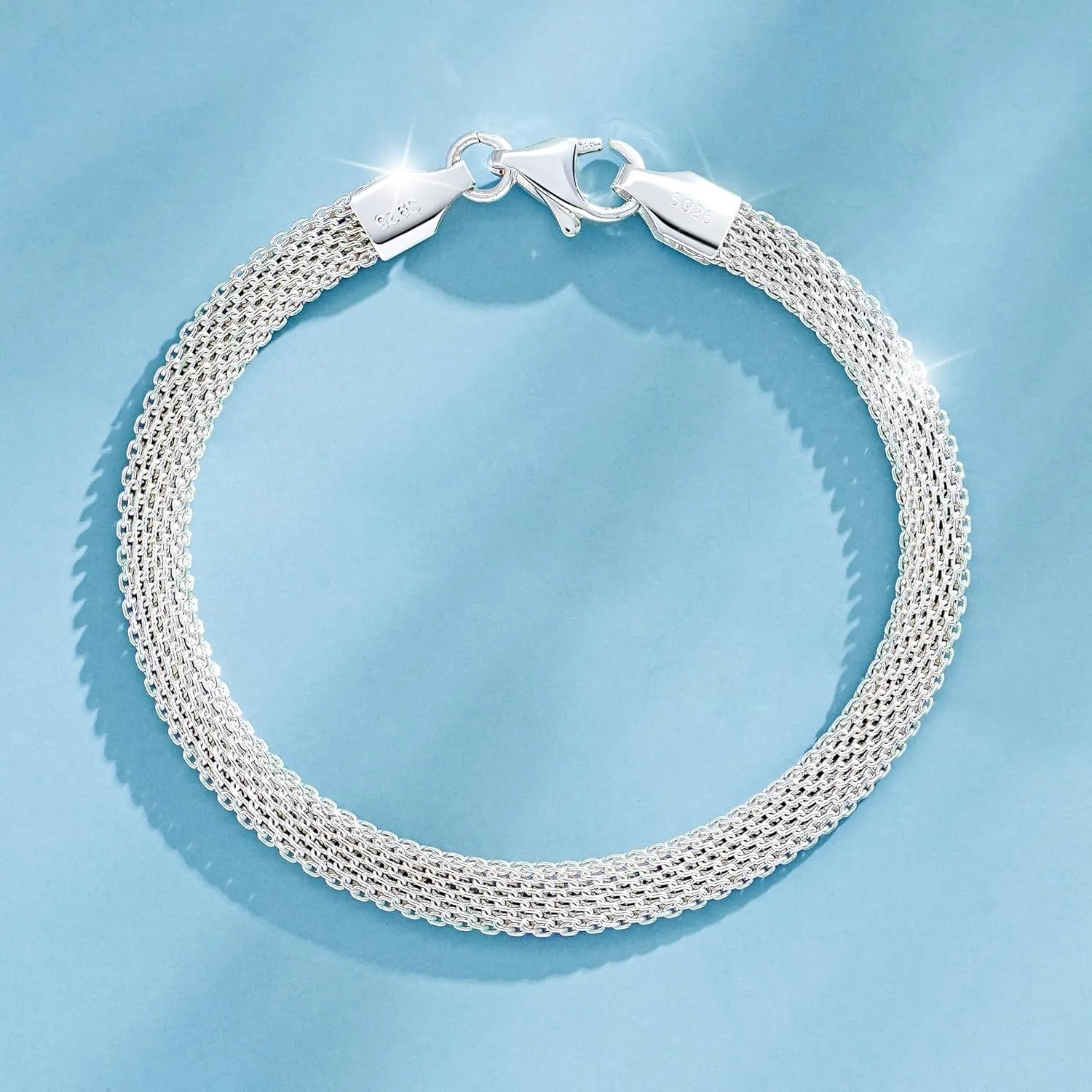 Italian 925 Sterling Silver 5mm Braided Chain Bracelet for Women- Hypoallergenic, Nickel-Free (6.5"-8")