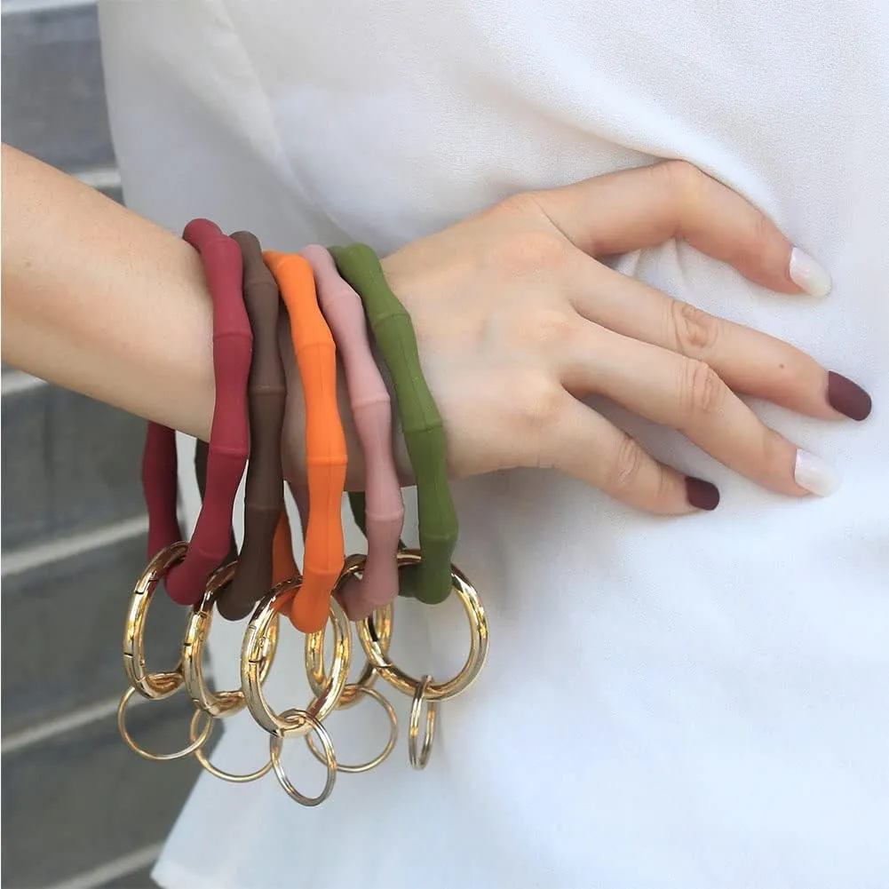 JczR.Y Key Ring Bracelet Silicon Wristlet Keychain Bangle Bamboo Keyring Bracelet for Women Fashion Key Rings Holder Jewelry