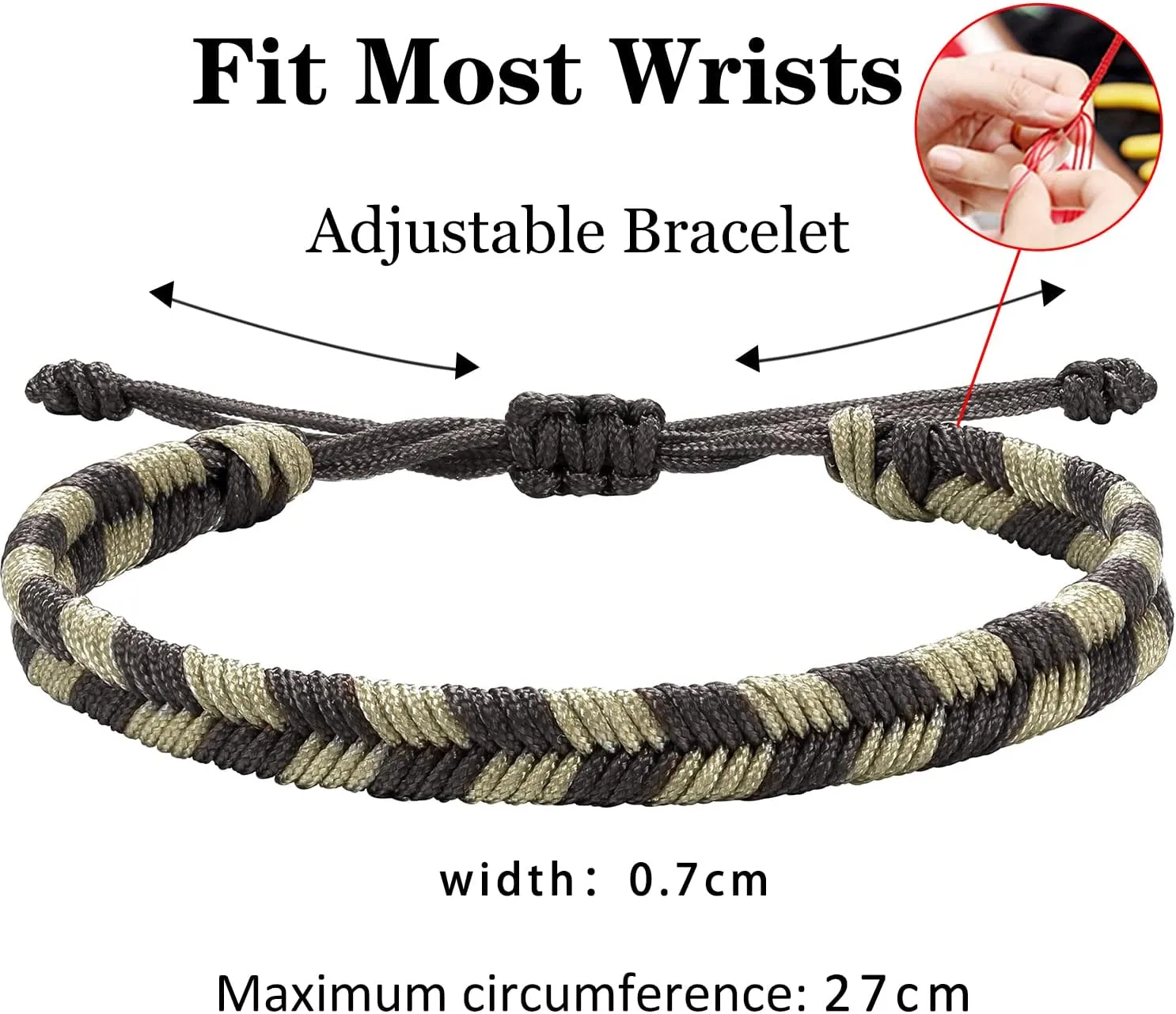 JENDEAR SHINE Braided Rope Bracelet for Men, Plaid Pattern Hand Braided Adjustable Nylon Bracelet, Birthday Friendship Gift for Men.