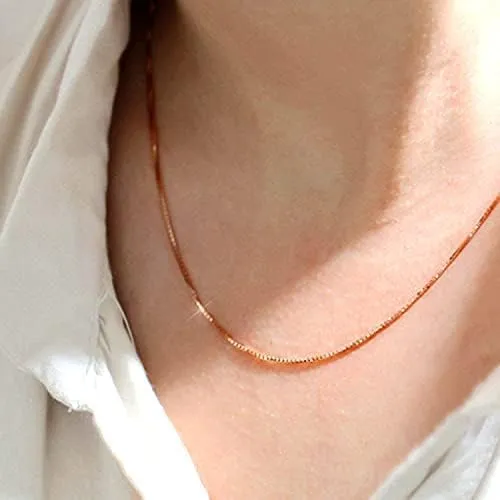 Jewelry Affairs 10k Real Solid Gold Mirror Box Style Chain Necklace, 0.45mm