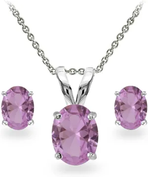 Jewelry Sets for Women, Necklace and Earring Sets for Women, Birthstone Jewelry, Genuine or Synthetic Gemstones, Oval Solitaire, Pendant Necklace, Stud Earrings, Sterling Silver Jewelry or Gold Flash