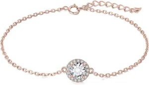 JewelryPalace 1.2ct Moissanite Adjustable Halo Link Bracelet for Women, Round 14k White Yellow Rose Gold Plated 925 Sterling Silver Bracelet for Her, Anniversary Bracelet Jewelry Gift VVS D-F