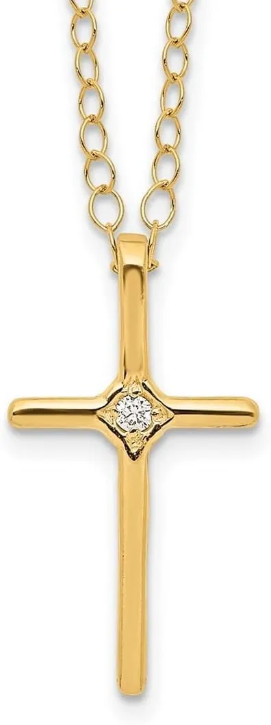 JewelryWeb 14k Yellow Gold Polished Spring-Ring .01ct Diamond Religious Faith Cross Teen Necklace 15 Inch 10x13mm Pendant-Necklace
