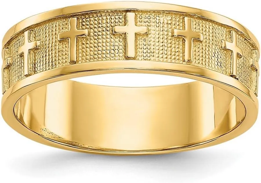 JewelryWeb 14k Yellow Gold Solid Polished and Satin Religious Faith Cross Band Ring Size 5.75-Band Style-Ring for Women and Men