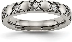JewelryWeb 4mm Titanium Polished Criss Religious Faith Cross Grooved CZ Simulated Diamond Ring Size 10.5 Band Style-Ring for Women
