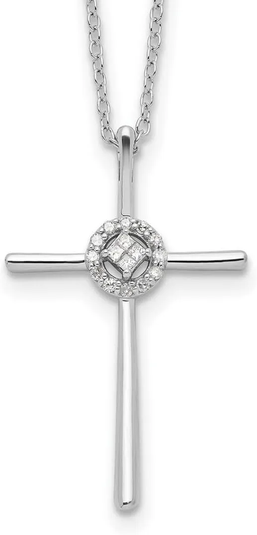 JewelryWeb 925 Sterling Silver Polished Spring-Ring Diamond Eternal Life Religious Faith Cross Necklace 16 Inch Pendant-Necklace for Women