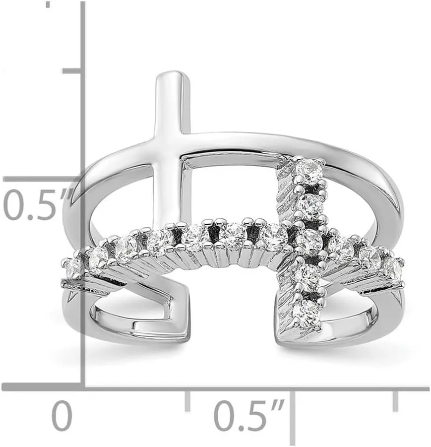 JewelryWeb 925 Sterling Silver Rhodium Plated Double Religious Faith Cross CZ Simulated Diamond Ring 16.9mm Wide Band Style-Ring for Women
