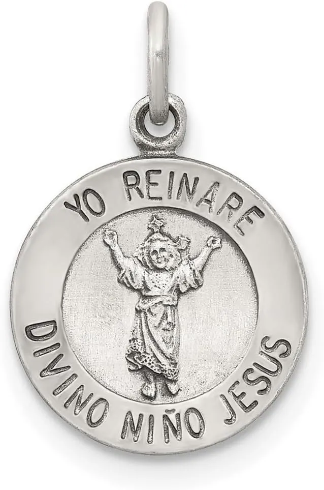 JewelryWeb 925 Sterling Silver Solid Satin Back Artisan Oxidized Antiqued Infant Religious Faith Inspiration Jesus Medal Pendant Necklace 26x18mm Wide-Pendant for Women
