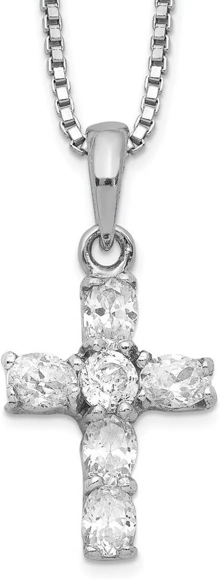JewelryWeb 925 Sterling Silver Spring-Ring CZ Simulated Diamond Religious Faith Cross Necklace 16 Inch 12mm Wide Pendant-Necklace for Women