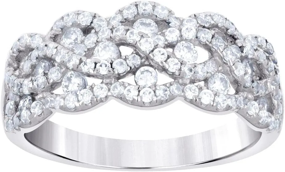 JewelryWeb 925 Sterling Silver Womens CZ Simulated Diamond Religious Faith Crossover Fashion Ring Band Style-Ring for Women