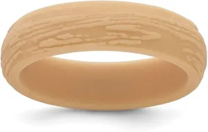 JewelryWeb Silicone Sand Tan 5.70mm Wood Grain Pattern Band-Band Style Ring for Women and Men