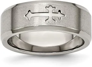 JewelryWeb Titanium Religious Faith Cross Design 8mm Satin Beveled Edge Band Ring Size 7-Band Style-Ring for Women and Men