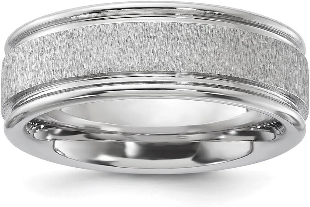 JewelryWeb Vitalium Polished edges Religious Faith Cross Grain Finish Center Rounded Edge 8mm Flat Band Ring Size 10-Band Style-Ring for Women and Men