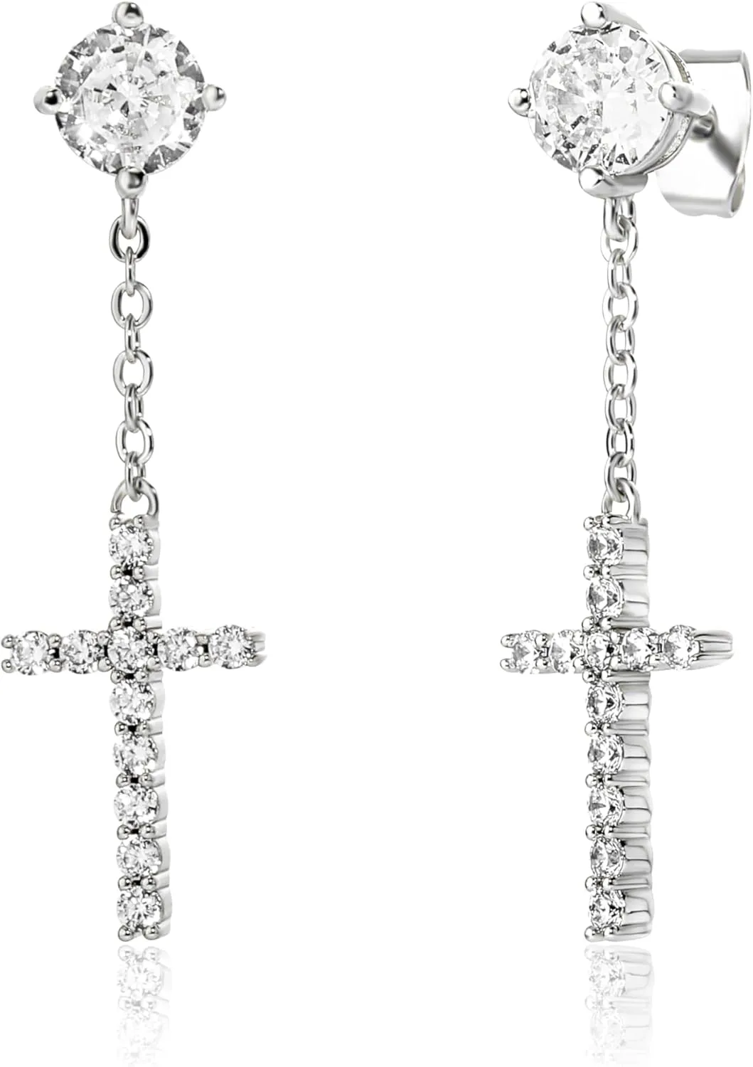 JINAO Cross Hoop Dangle Earrings 14K Gold Plated 5A  Cubic Zirconia Cartilage Hypoallergenic Sterling Silver Cross Dangle Drop Earrings For Men Women