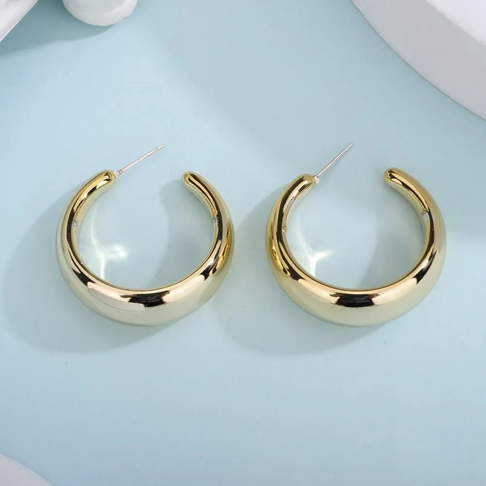Jumwrit Open Hoop Earrings Lightweight Geometric Small Round Circle Earrings Minimalist C Shape Dangle Drop Earrings for Women Girls(Gold)