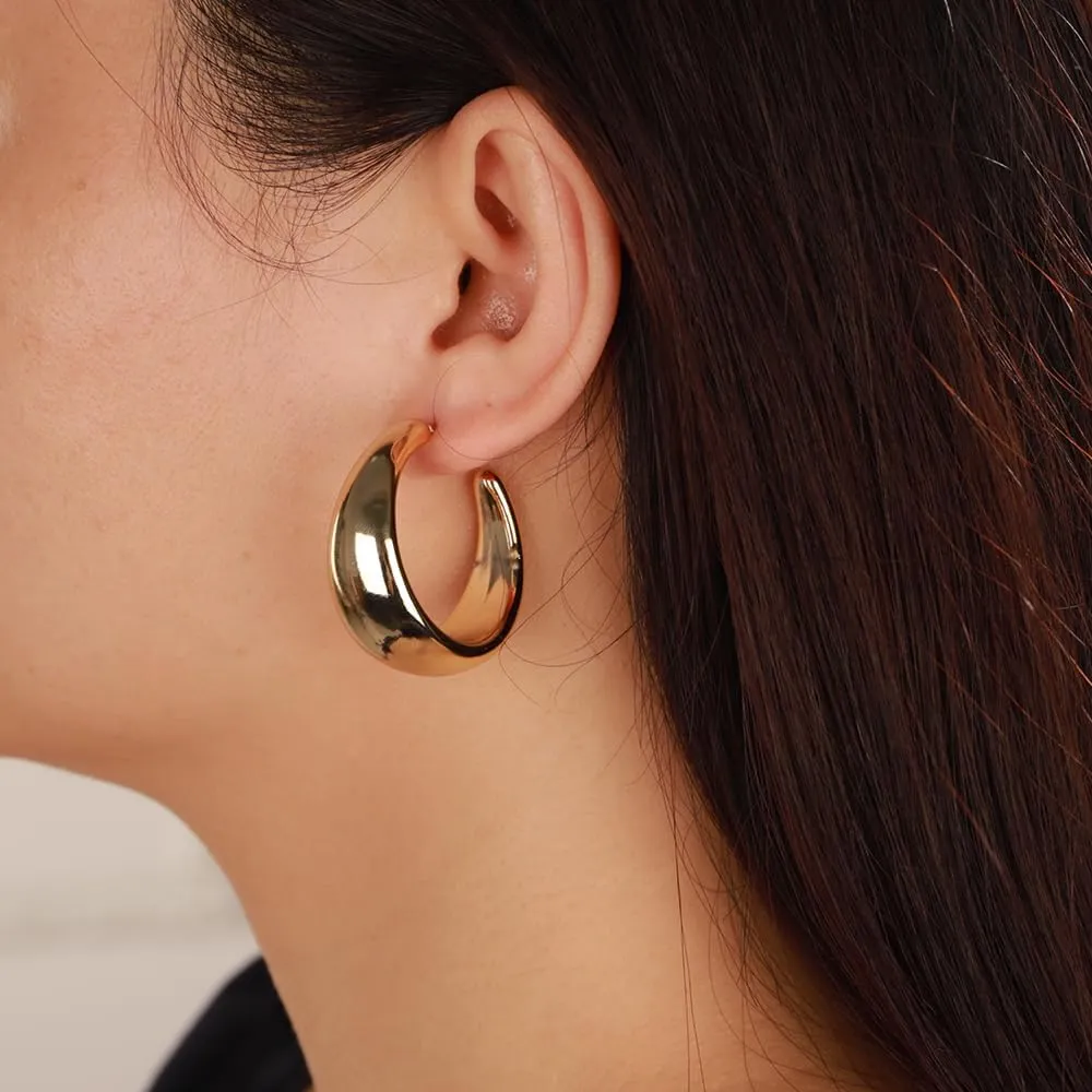 Jumwrit Open Hoop Earrings Lightweight Geometric Small Round Circle Earrings Minimalist C Shape Dangle Drop Earrings for Women Girls(Gold)