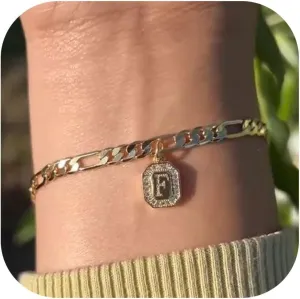 JUNVirtuous    Gold Initial Bracelet for Women Mens Dainty Couples 14K Gold Plated Letter Bracelets for Women Non Tarnish Filled Gold Charm Bracelet Trendy
