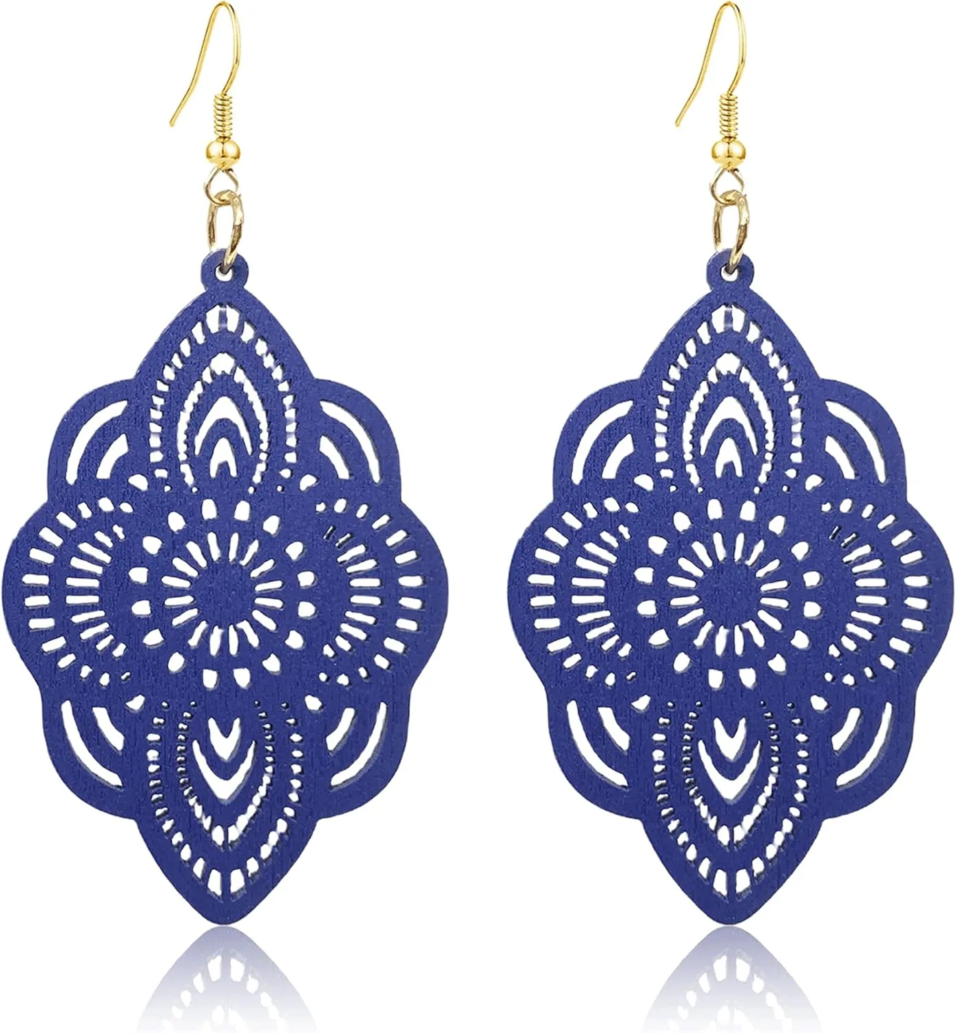 KaFu Bohemian Wood Earrings for Women Handmade Vintage Geometric Hollow Wooden Dangle Earrings Lightweight African Ethnic Statement Earrings Jewelry
