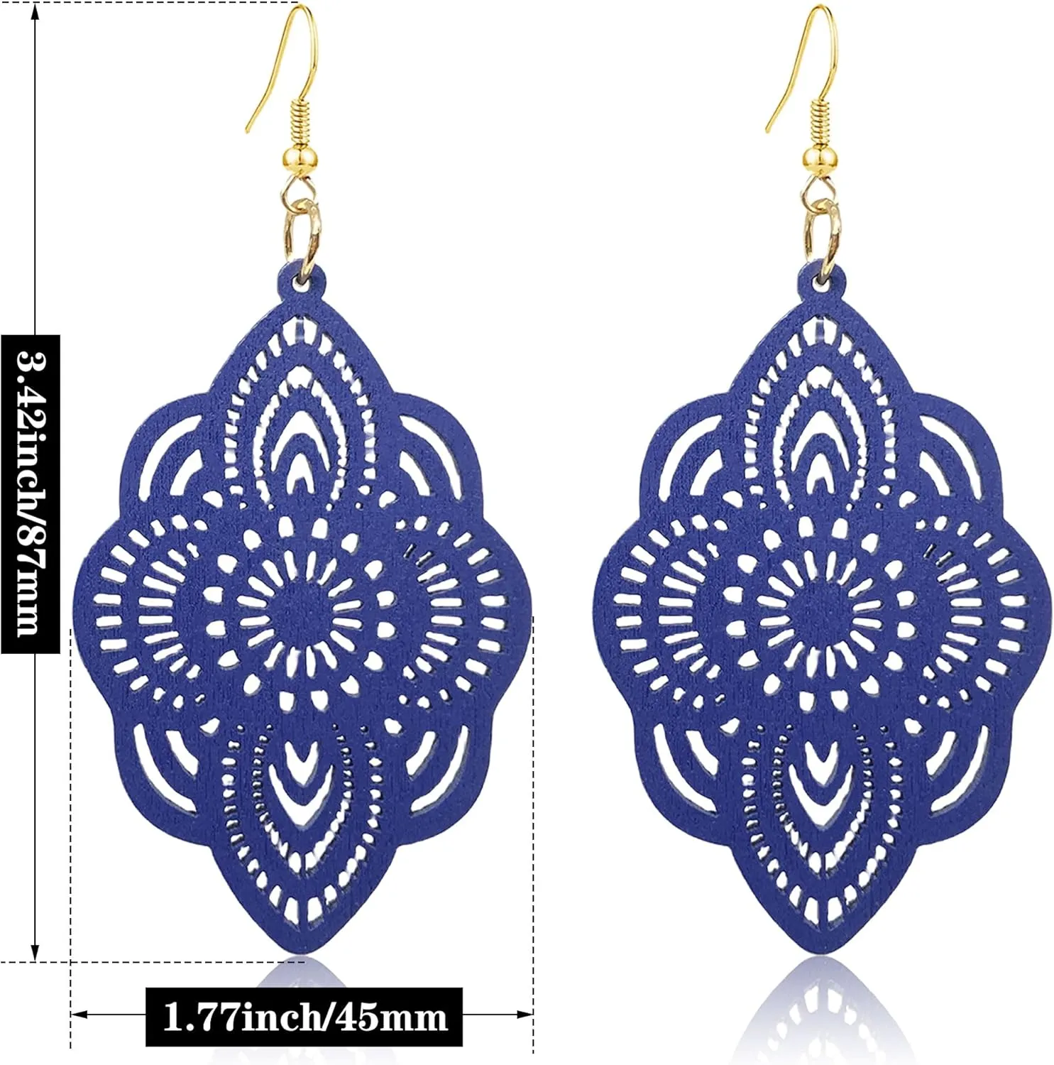 KaFu Bohemian Wood Earrings for Women Handmade Vintage Geometric Hollow Wooden Dangle Earrings Lightweight African Ethnic Statement Earrings Jewelry