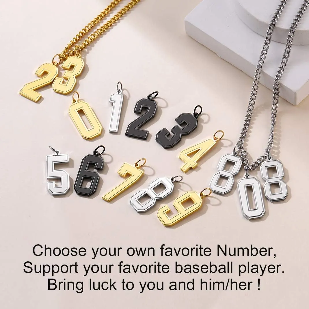 KeyStyle Number Necklace For Men Women, Custom Youth Baseball Necklaces with Numbers for Boys, Personalized Jersey Number Chain Sports Fans Pendant Soccer Football Basketball for Girls