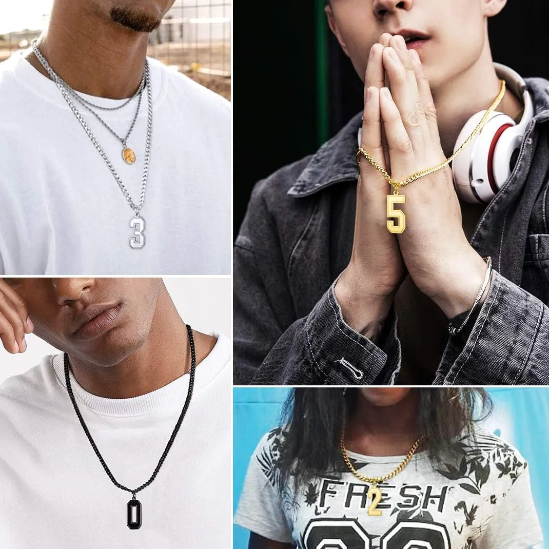 KeyStyle Number Necklace For Men Women, Custom Youth Baseball Necklaces with Numbers for Boys, Personalized Jersey Number Chain Sports Fans Pendant Soccer Football Basketball for Girls