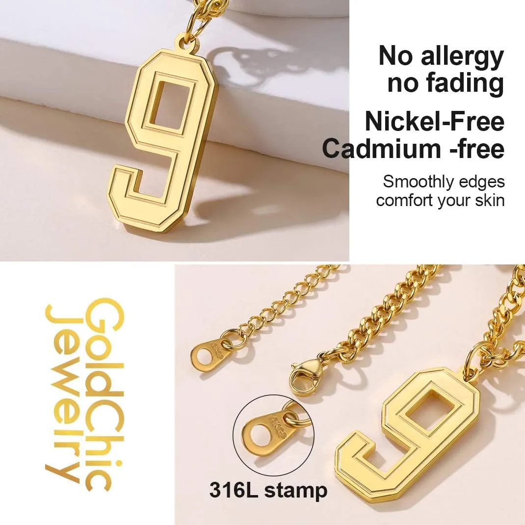 KeyStyle Number Necklace For Men Women, Custom Youth Baseball Necklaces with Numbers for Boys, Personalized Jersey Number Chain Sports Fans Pendant Soccer Football Basketball for Girls