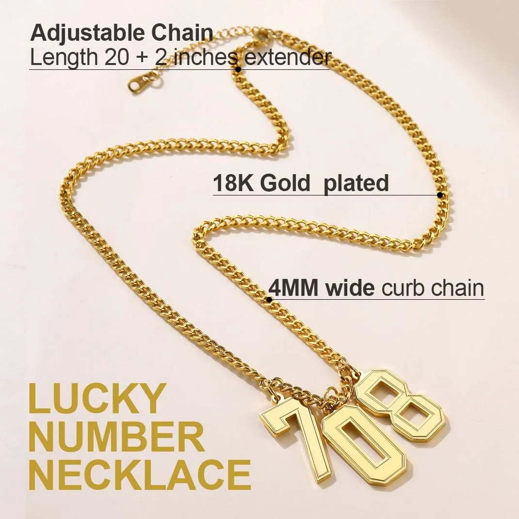 KeyStyle Number Necklace For Men Women, Custom Youth Baseball Necklaces with Numbers for Boys, Personalized Jersey Number Chain Sports Fans Pendant Soccer Football Basketball for Girls