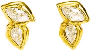 KINDS & FINDS 18k Gold Plated Zircon Stone Stud Earrings, Minimalistic Stud Earrings for Everyday and Special Ocassions Wear