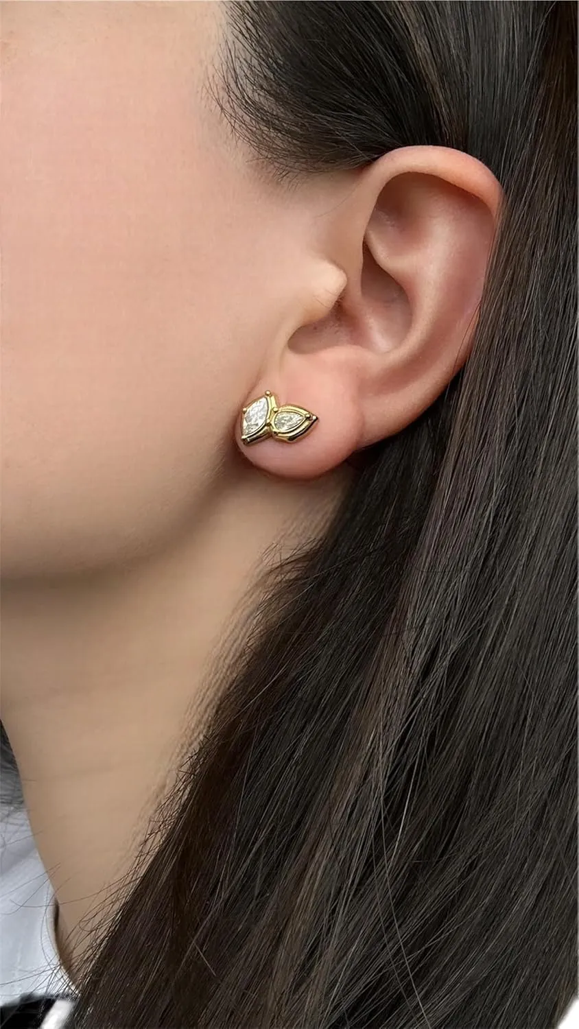 KINDS & FINDS 18k Gold Plated Zircon Stone Stud Earrings, Minimalistic Stud Earrings for Everyday and Special Ocassions Wear
