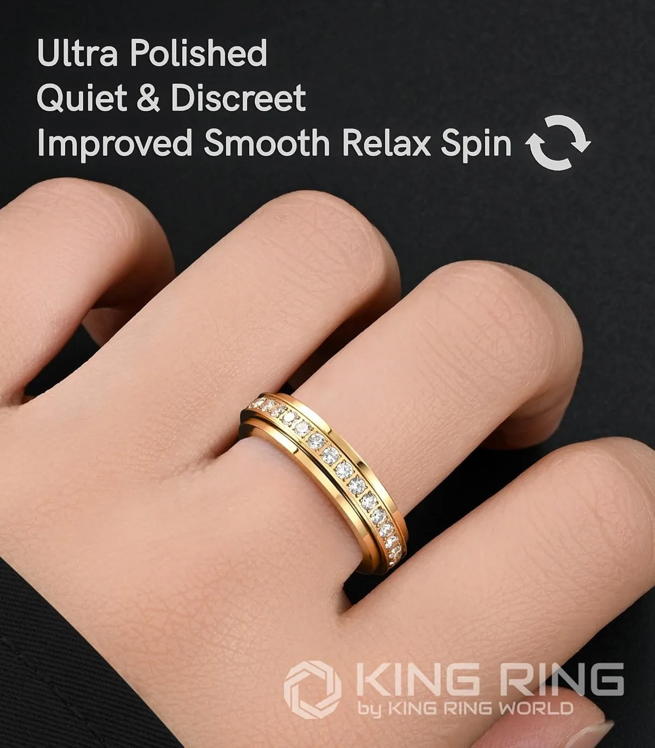 King Ring 5mm Fidget Rings  Rings for Men & Women with Glass Stones K34  Designed in USA