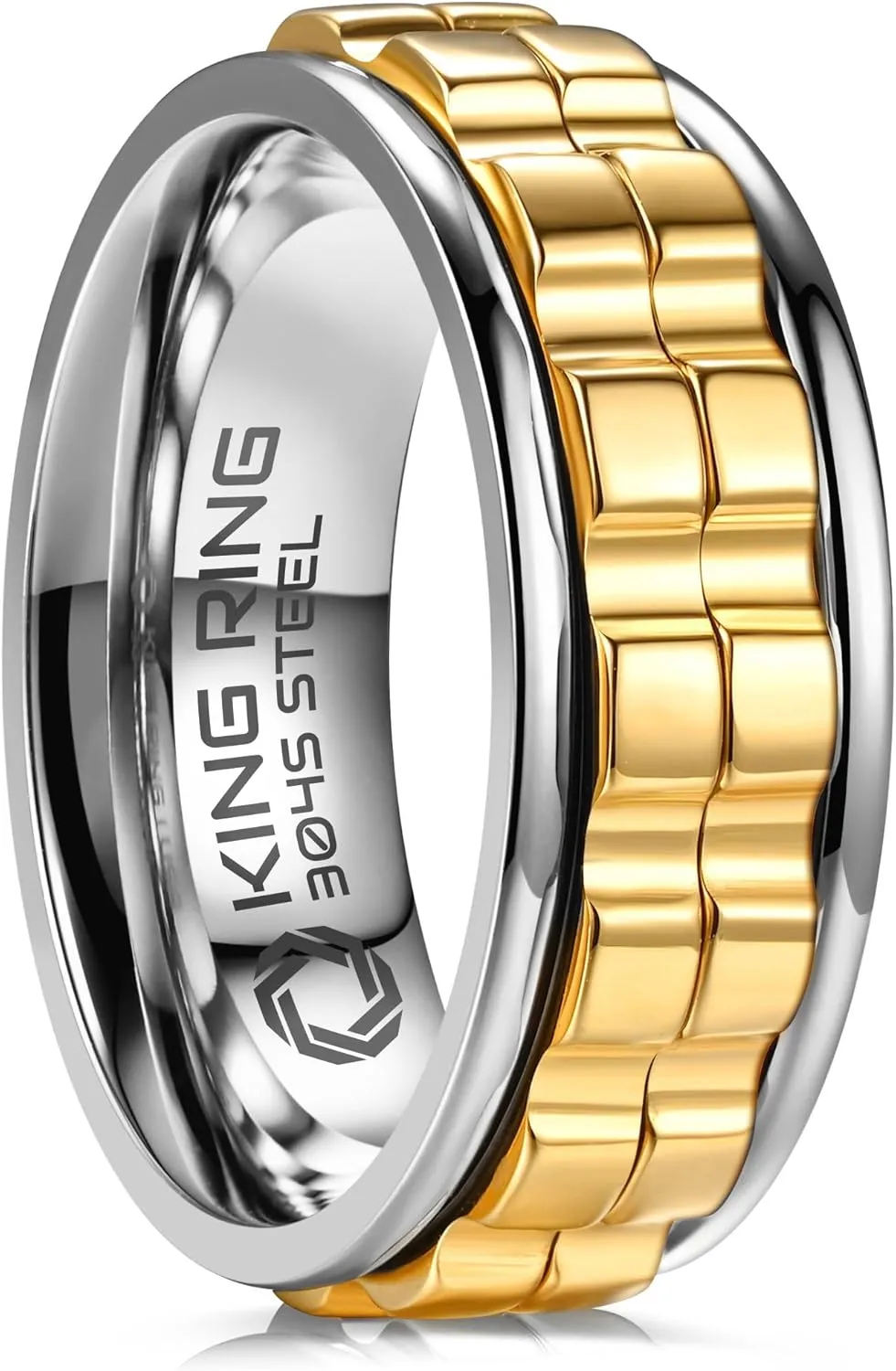 King Ring 8mm Wide Gear Spinner Rings  Ultra Polished Heavy Fidget Rings for Men & Women  Designed in USA