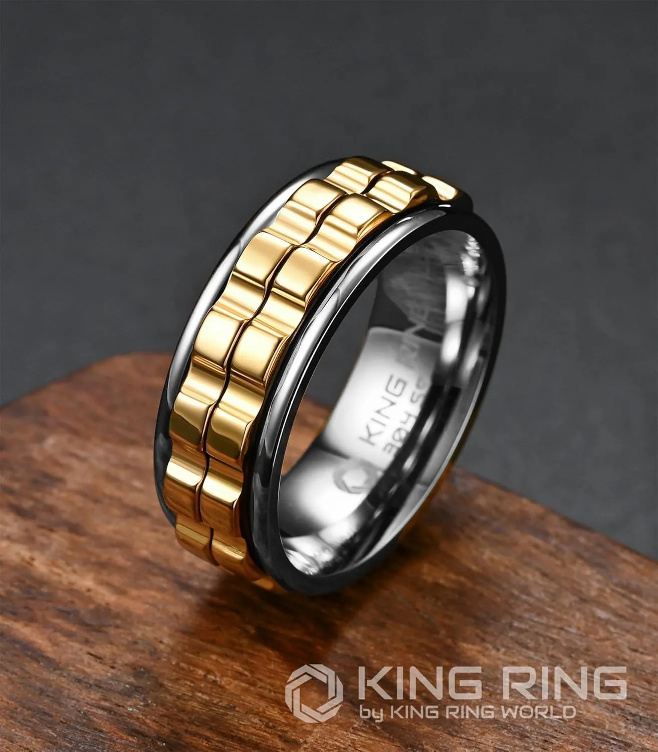King Ring 8mm Wide Gear Spinner Rings  Ultra Polished Heavy Fidget Rings for Men & Women  Designed in USA