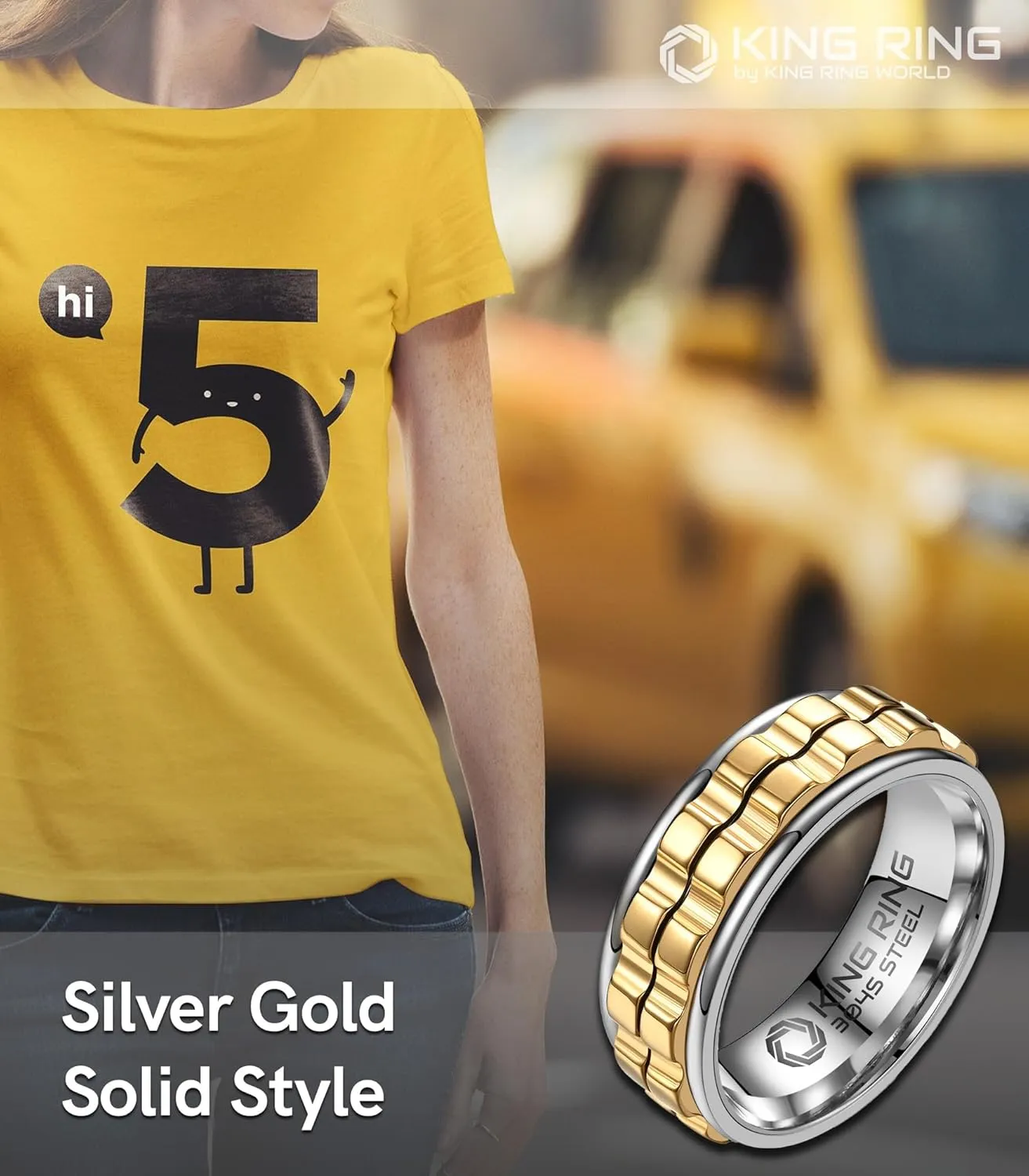 King Ring 8mm Wide Gear Spinner Rings  Ultra Polished Heavy Fidget Rings for Men & Women  Designed in USA