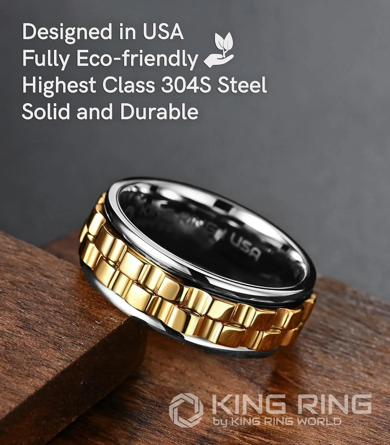 King Ring 8mm Wide Gear Spinner Rings  Ultra Polished Heavy Fidget Rings for Men & Women  Designed in USA