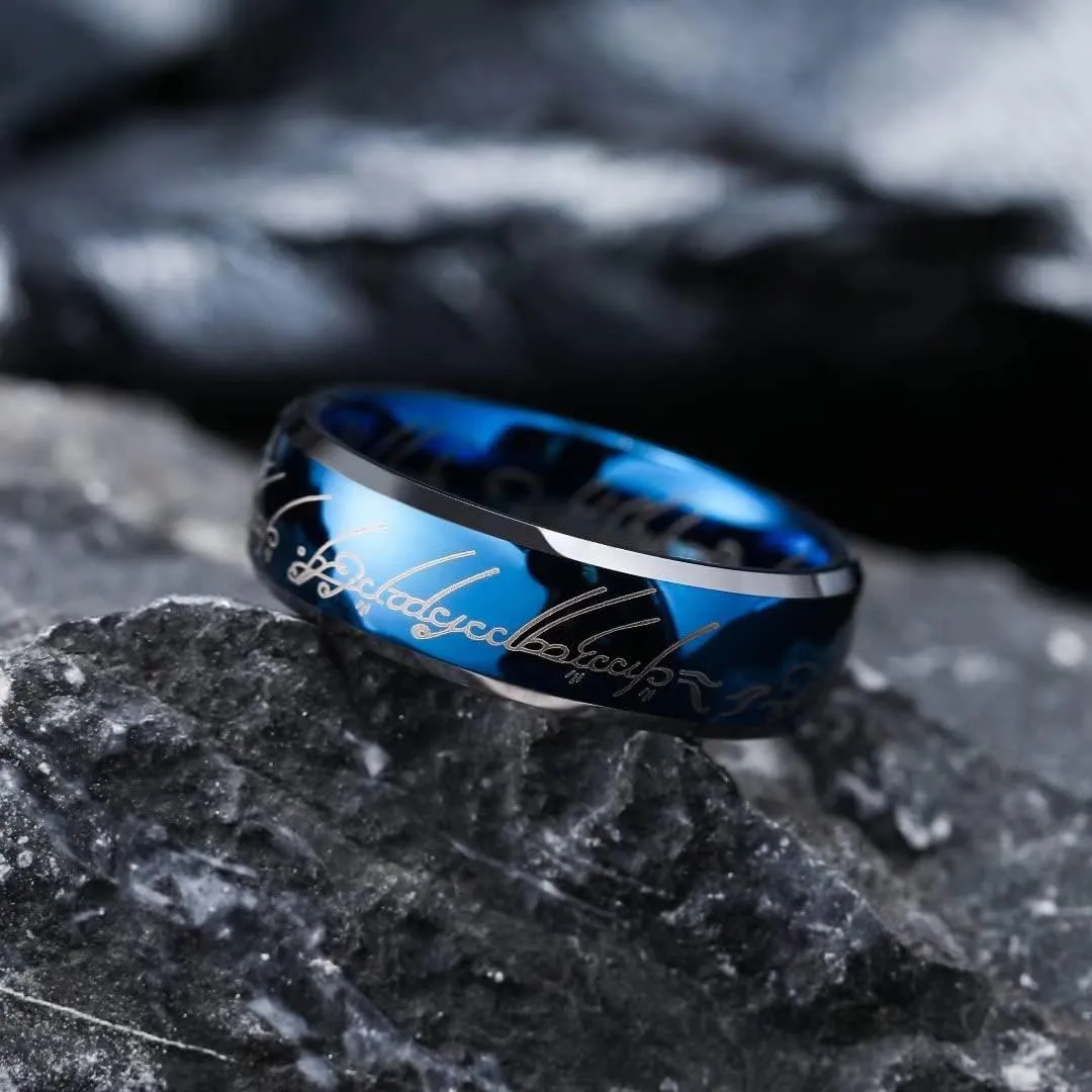 King Will 7mm Tungsten Carbide Ring for Men Blue Magic of The Rings Ring Wedding Band for Men Women High Polished Comfort Fit Size 6-14