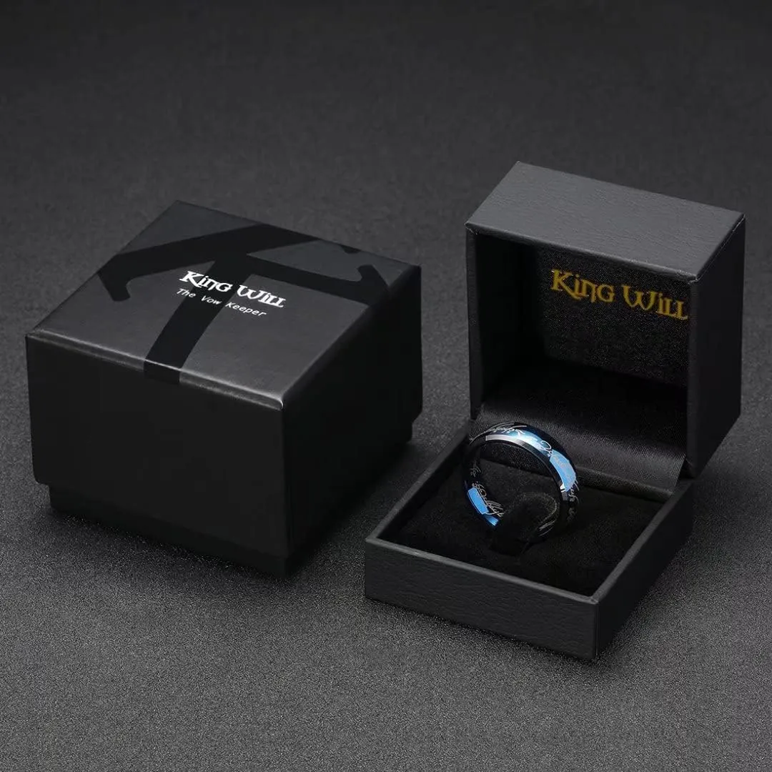 King Will 7mm Tungsten Carbide Ring for Men Blue Magic of The Rings Ring Wedding Band for Men Women High Polished Comfort Fit Size 6-14