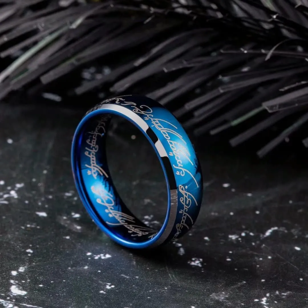 King Will 7mm Tungsten Carbide Ring for Men Blue Magic of The Rings Ring Wedding Band for Men Women High Polished Comfort Fit Size 6-14
