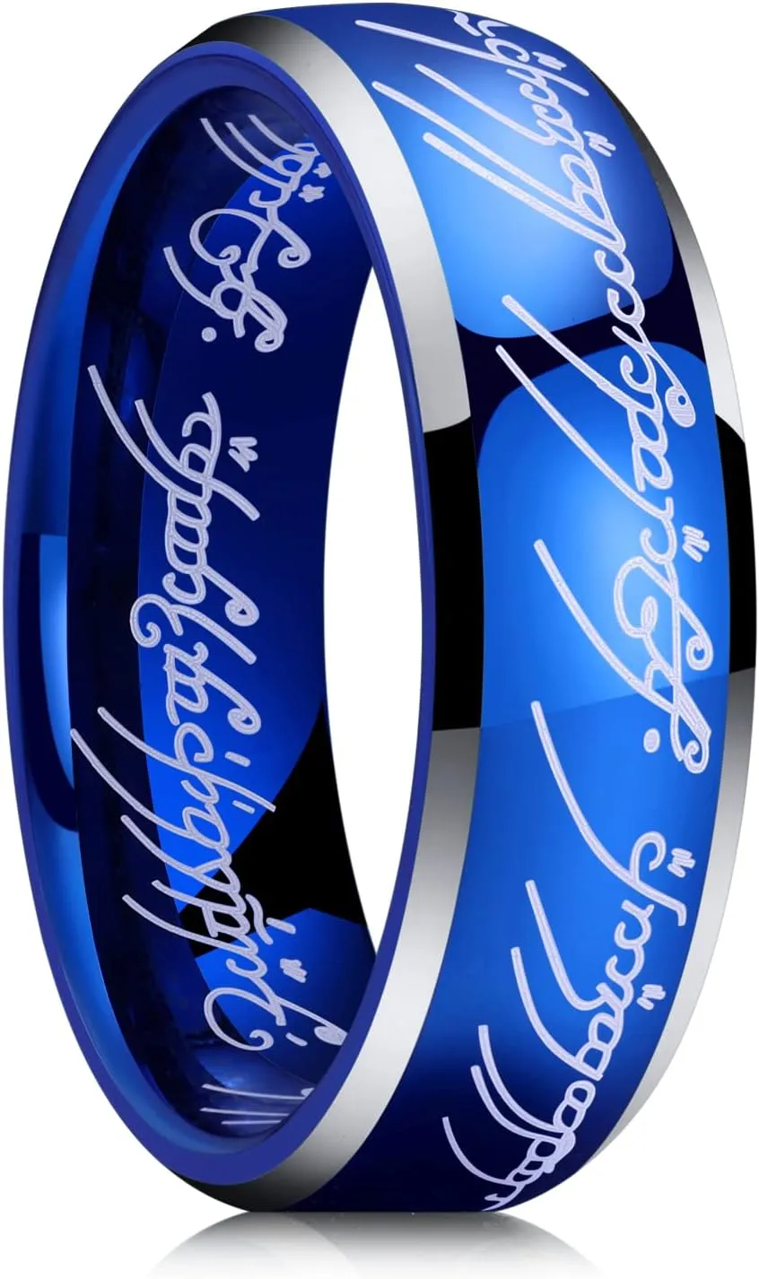 King Will 7mm Tungsten Carbide Ring for Men Blue Magic of The Rings Ring Wedding Band for Men Women High Polished Comfort Fit Size 6-14
