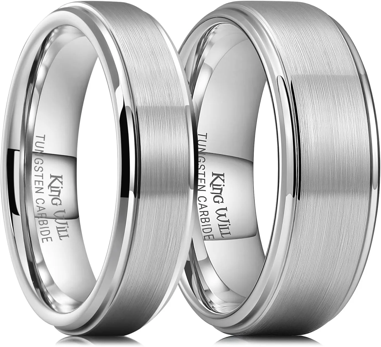 King Will Basic Tungsten Wedding Band for Men 6mm 7mm 8mm 9mm 10mm Silver Black Gunmental Blue Tungsten Rings Matte Brushed Finish Polished Step Edge Comfort Fit