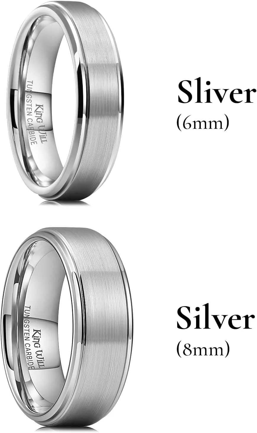 King Will Basic Tungsten Wedding Band for Men 6mm 7mm 8mm 9mm 10mm Silver Black Gunmental Blue Tungsten Rings Matte Brushed Finish Polished Step Edge Comfort Fit