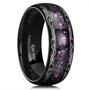 King Will Tungsten Carbide Rings For Men, 8mm Gunmetal/Black Wedding Band Inlay Blue & Green/Red/Flame Orange Sand, Dome High Polished - Suitable For Daily Wear, Comfort Fit Size 7-14