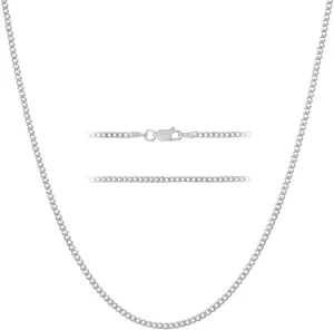 KISPER Italian Solid 925 Sterling Silver Diamond Cut 1.75MM, 2.5mm Curb Cuban Link Chain Necklace - for Men & Women with Lobster Clasp - Made in Italy