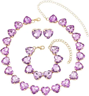 KOSMOS-LI Heart Crystal Choker Necklace Bracelet Earrings for Women Jewelry Sets