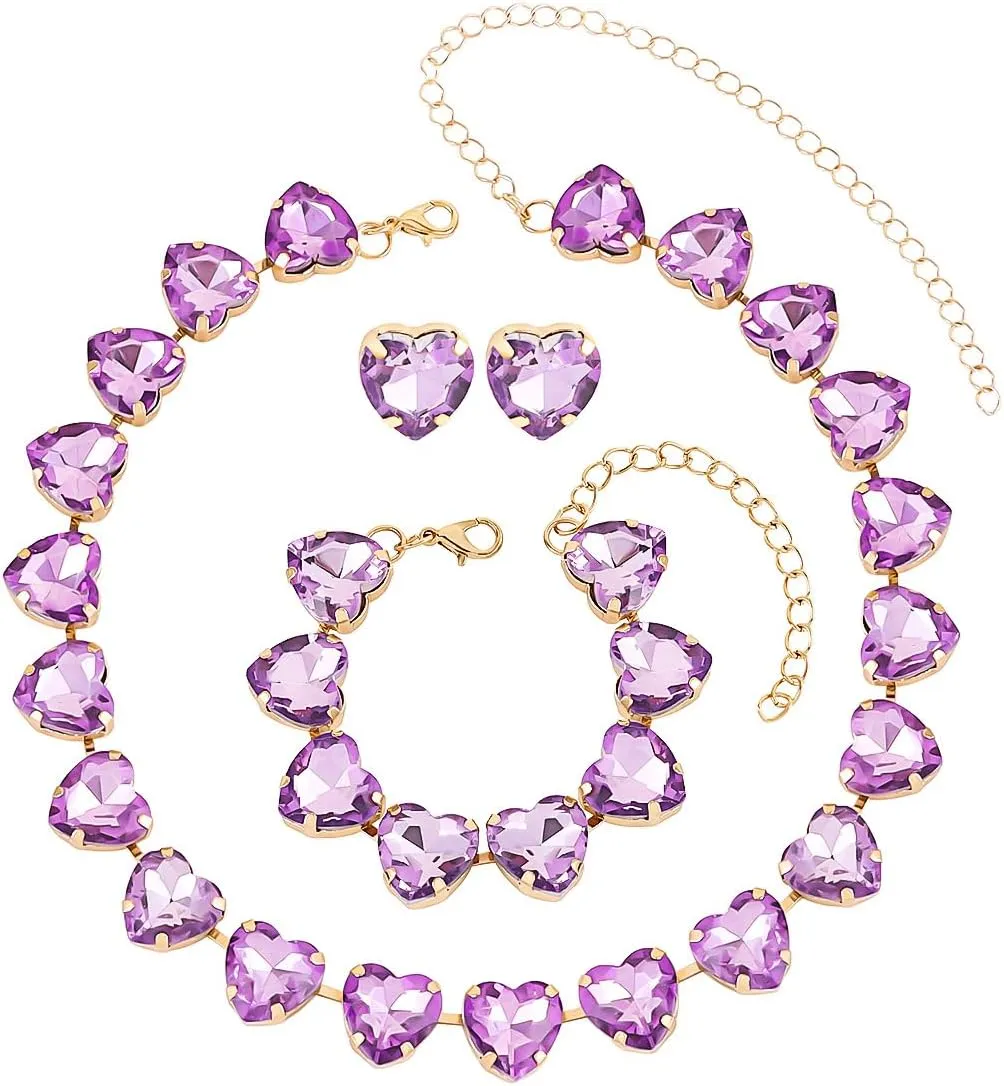 KOSMOS-LI Heart Crystal Choker Necklace Bracelet Earrings for Women Jewelry Sets