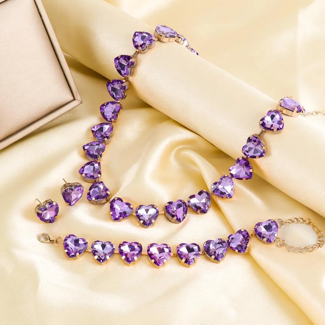 KOSMOS-LI Heart Crystal Choker Necklace Bracelet Earrings for Women Jewelry Sets